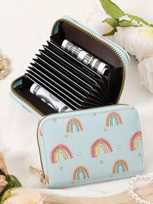 Rainbow Pattern Wallet,Women's Credit Card Wallet, Large Capacity Multi Card Holder, Double Zipper Card Holder,Fashion,Modern,Business,For Anniversary,For Christmas,On Valentine Day,For Birthday Gift,For Gift,For Lover For Women,For Girls,For Lady,For Female,Bag School Supplies For School Dorm Room & Back To School