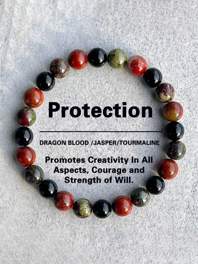 男士强力护身手链，龙血碧玉、红碧玉和碧玺材质，象征勇气、力量，宝石手链，释放负能量，疗愈冥想饰品，日常佩戴，馈赠佳品。
