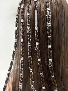 女士脏辫珠串饰品套装，月亮和星星图案合金发饰，时尚波西米亚风发饰，适用于辫子、脏辫、扭辫等发饰，轻巧耐用，适合青少年、女孩、女士日常佩戴，也适合学校、旅行、假日派对等场合。多种包装可选，每包10/34/36/40件。是斋月、开斋节等节日发型搭配的理想之选，也是送给朋友和家人的精美礼物。 - 彩色 - 查看 3