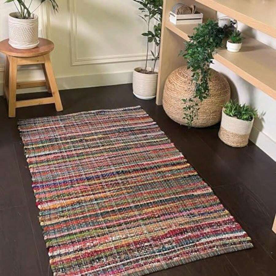 Chardin home - Alfombra ecológica 100% algodón Reciclado Colorido Chindi - 2 x 7 pies, Multicolor(5' x 3' (Rectangular)) - Tipo 4 - Ver 1