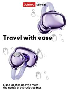 Lenovo RS102 Elegant Open-Ear Bluetooth Headphones, Directional Sound, Surround Sound, High-Quality Audio, Long Battery Life, Suitable For Running, Sports, Calls, Noise Cancellation, Comfortable Fit, Compatible With Smartphones And Computers - 紫色 - 查看 5