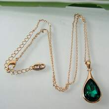Navachi 18k Gold Plated Water Drop Pear-Shaped  Pendant Necklace 16inch+2inch{Inchcolor_nameinch:InchGreeninch} - 鋯石綠 - 查看 3