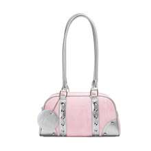 Bolso Boston versátil para mujer, estilo axila, con contraste de colores, informal, de gran capacidad, para el hombro, ideal para el día a día. - Rosa - Ver 6