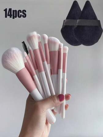 14-Piece Professional Makeup Brush Sets, Portable Travel Sets, Including 12 Makeup Brushes And 2 Makeup Brush Sets Of Makeup Powder Pads, Blush Brushes, Foundation Brushes, Eyeshadow Brushes And Eyelash Combs, Nylon Brush Hairs, ABS Handle, Very Suitable For Beginners And Makeup Enthusiasts. Christmas, Valentine's Day, New Year Gift,Brush Set,Makeup Brush Kit,Make Up Brush Set,Make Up Set Complete,Makeup Brush Set,Complete Makeup Kit,Brush Kit,Brushes Makeup Set,Makeup Gift Set,Set