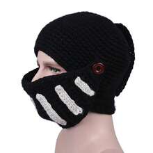 1pc Hand-Knitted Roman Gladiator Crochet Hat, Retro Polyester Blended Skull Cap, Winter Knight Mask Hat, Cycling Warm Hat, Warm And Comfortable, Machine Washable, Suitable For Daily Commuting, Outdoor Jogging, Hiking, Holiday Parties, Role-Playing, Creative Holiday Gift - Multicolor - View 8