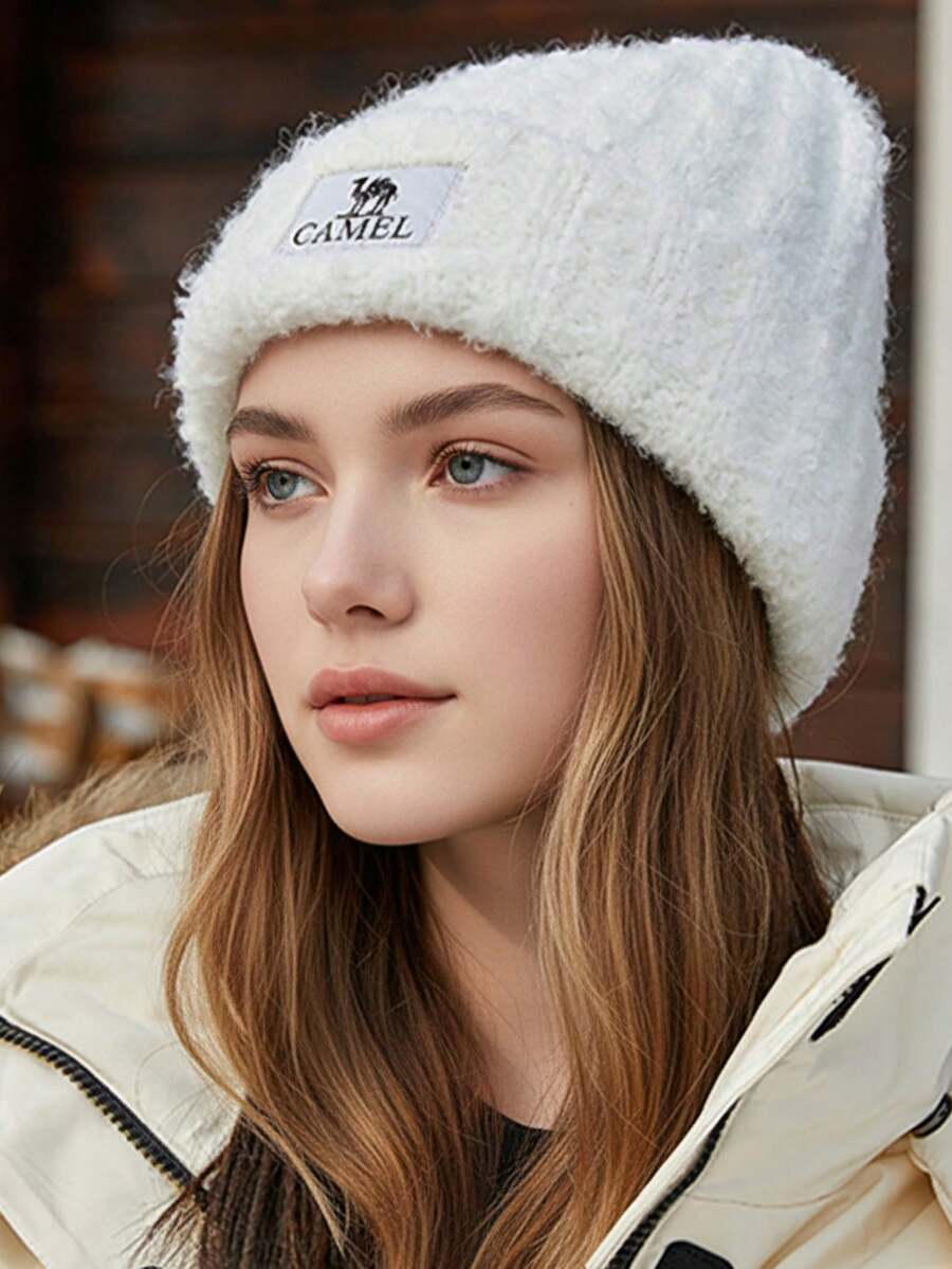 CAMEL CROWN Women's Wool Knit Hat, Warm And Windproof For Winter Home Wear, Autumn/Winter Windproof Cap With Facial Wool Trim - White - View 1