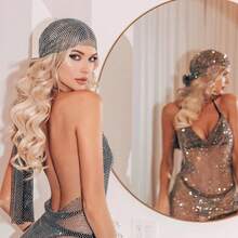 European And American Hot-Selling Women's Accessories Elastic Rhinestone Street Style Headscarf Music Performance Hip-Hop Headscarf Hat - Kiểu tóc ngắn màu đỏ hồng với lưới dày - Xem 2