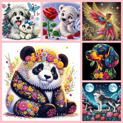 1 Set Astratto Cane, Panda, Uccello, Lupo, Orso Polare Motivo Diamante Pittura Strumento Kit, Fai da Te Speciale Forma Cristallo Diamante Parziale Mosaico Artigianato, Fatto a Mano Arte Regalo, Festa di Vacanza Decorazione, Tela Senza Cornice Arte da Parete, Adatto per Camera da Letto, Ufficio, Soggiorno