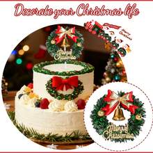 1 confezione di decorazioni per cupcake a forma di corona di Natale con fiocco, cerchio di erba verde, campanelle natalizie, stuzzicadenti per cupcake per festa di nascità, compleanno, Capodanno, Natale, decorazioni per torte e feste