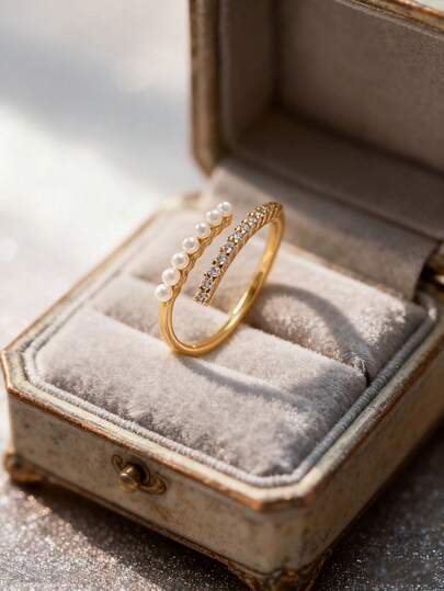 Stylever 1pc Pearl Ring For Women S925 Sterling Silver Elegant Cuff Ring Fine Jewelry Gift For Girls Ladies Jewelry Promise Ring