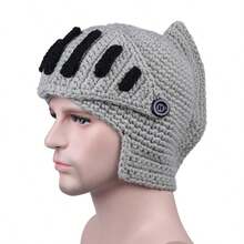 1pc Hand-Knitted Roman Gladiator Crochet Hat, Retro Polyester Blended Skull Cap, Winter Knight Mask Hat, Cycling Warm Hat, Warm And Comfortable, Machine Washable, Suitable For Daily Commuting, Outdoor Jogging, Hiking, Holiday Parties, Role-Playing, Creative Holiday Gift - Multicolor - View 6