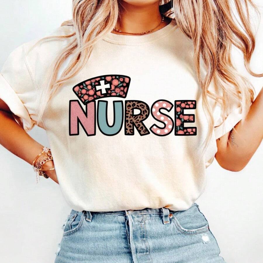 Womens Summer Tops School Nurse Shirt, School Nurse Gift For School Nurse, School Nurse TShirt, Back To School Nurse Tee, Cute Retro School Nurse T-Shirts Oversized Graphic Tees For Women,Casual Round Neck Short Sleeve T-Shirt Fashionable Dressing - Trắng 011 - Xem 1