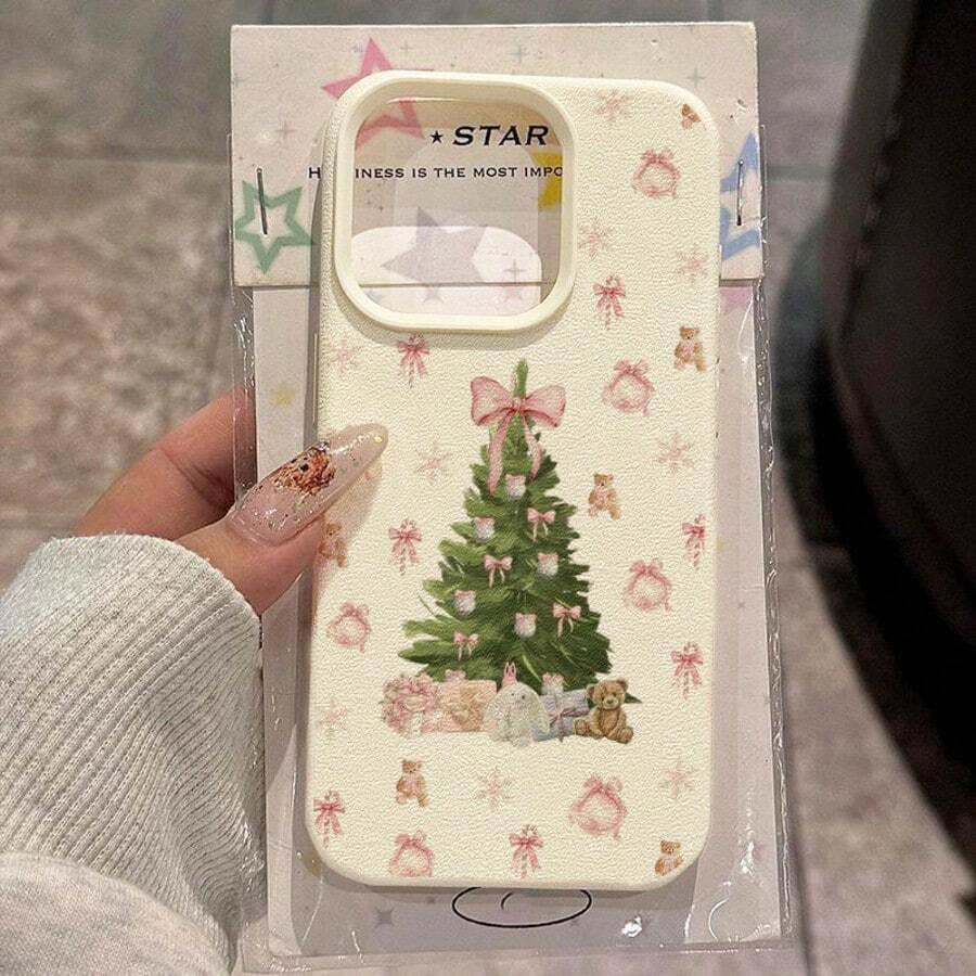 1个TPU材质冬季保暖圣诞雪花蝴蝶结可爱动物图案全屏手机壳,兼容 17 Pro Max/17/16 Pro Max/15/13/12/11、G S20 FE/A15/S24/A55,兼容红米Note 11/Note 12/Note 13 Pro,防震软保护套 - 白色 - 查看 1