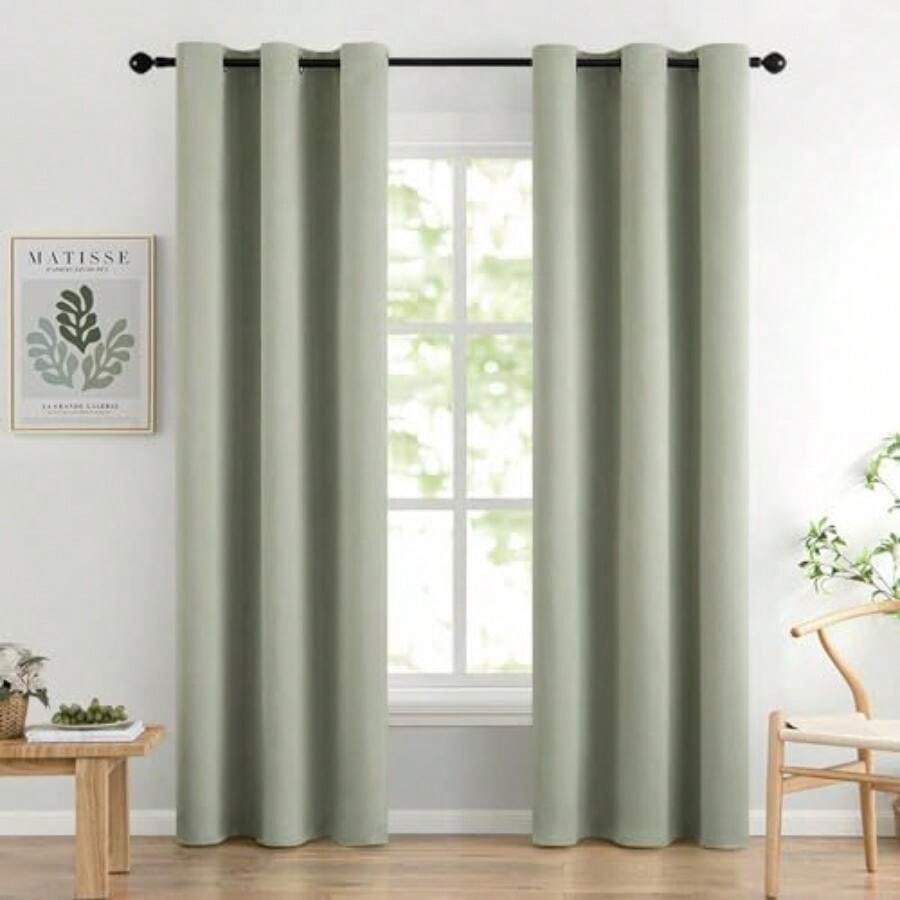 Cortinas opacas MIULEE de 244 cm para recámara, sala de estar, aisladas térmicamente, para oscurecer la habitación, juego de tratamiento de ventana sólido, con ojales en la parte superior, cortina de bloqueo de luz, juego de dos paneles de ventana, color beige(106.7An x 213.4Al cm (2 Paneles) Verde salvia) - Tipo 15 - Ver 1