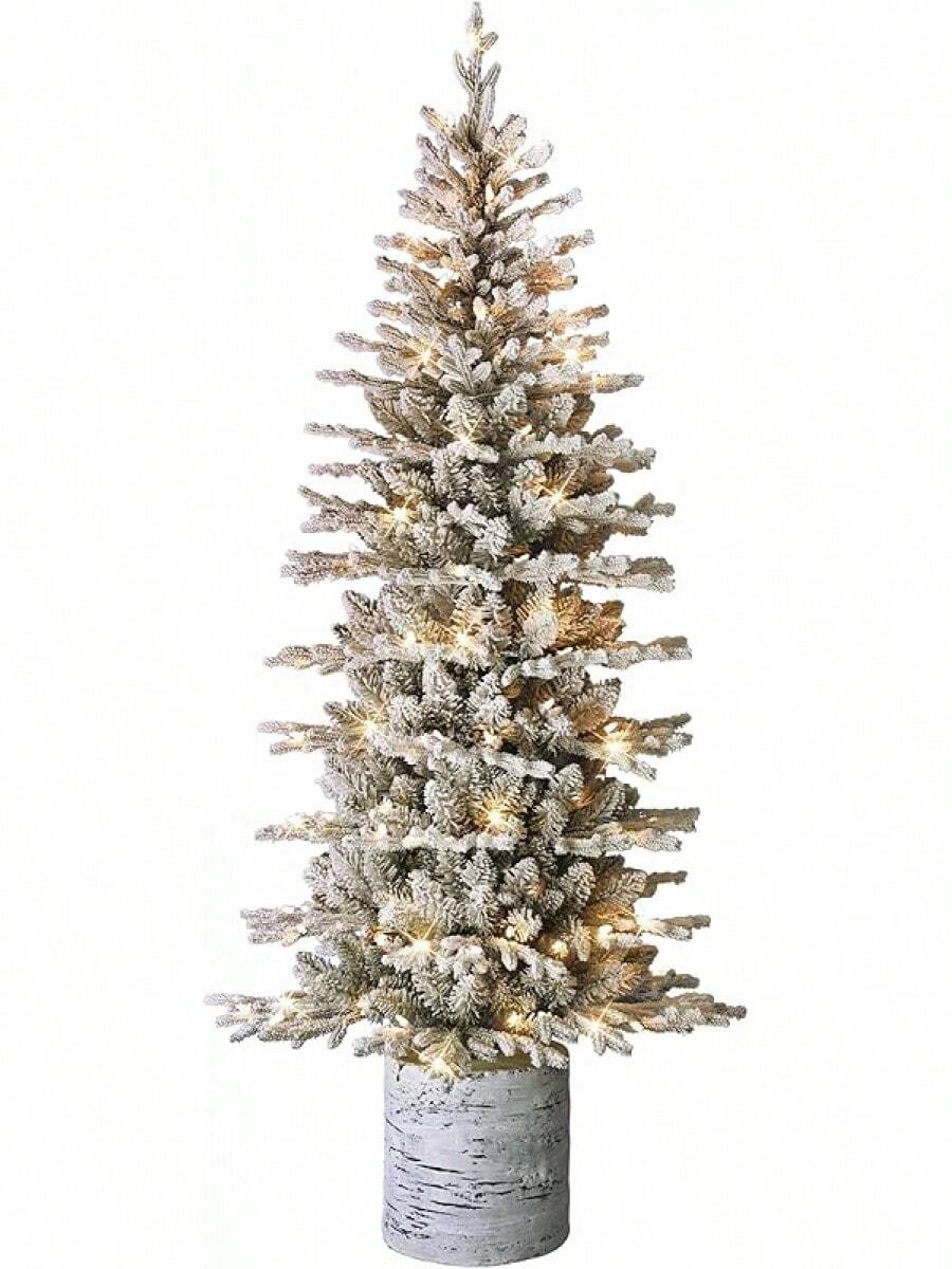 Puleo International 4.5ft Pre-Lit Potted Flocked Arctic Fir Tree With 70 Lights, 419 Realistic Dense Branch Tips, Easy Setup Artificial Trees With Sturdy Metal Stand - Đèn Arctic Fir 120 Clear Lights 6' Flocked - Xem 1