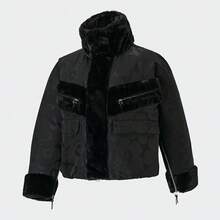 Camo Print Flap Pocket Teddy Lined Sports Down Coat - Black - View 1