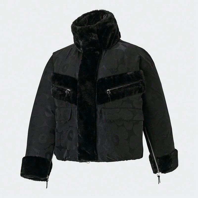 Camo Print Flap Pocket Teddy Lined Sports Down Coat - Black - View 1