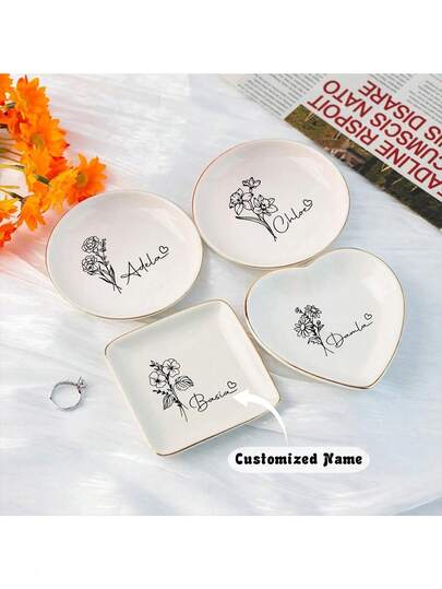 개인 맞춤형 생일 꽃무늬 보석 트레이, 맞춤형 수채화 꽃무늬 반지 트레이, 맞춤형 이름 반지 접시, 개인 맞춤형 반지 접시, 맞춤형 보석 트레이, 결혼 반지 홀더, 그녀를 위한 약혼 선물, 결혼 선물, 브라이덜 샤워 선물, 개학 선물, 개인 맞춤형 생일 보석 트레이, 맞춤형 세라믹 반지 트레이, 맞춤형 보석 트레이, 개인 맞춤형 결혼 반지 트레이, 친구 선물, 생일 선물, 신부 들러리 선물, 가장 친한 친구 선물