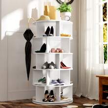 Shoe Rack, Rotating Angle, White Round, 5 Levels, Height 115 Cm, Width 60 Cm - White - View 4