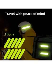 10 Stücke reflektierende Aufkleber für Motorradhelme und Fahrradreifen, fluoreszierend grüne multifunktionale Warnaufkleber, dekorative reflektierende Streifen gegen Kollision für Outdoor-Camping und Nachtfahrten, Motorradhelm-Zubehör, Fahrausrüstung, kombiniert mit reflektierenden Bändern für sicherere Fahrt