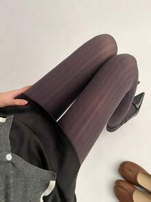 1pc Women's Knitted Cable Pattern Thigh High Spiral Tights/Pantyhose, Autumn/Winter Thick Leggings, Suitable For Pairing With Various Outfits - Multicolor - View 4