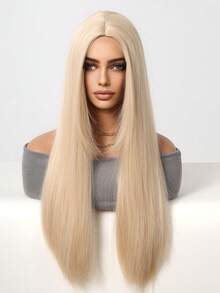 26 Inch Long Straight Blonde Wig For Women Daily Wear No Bangs Natural Heat Resistant Synthetic Wigs Hair Suitable Party Holiday Daily Use - Gold - View 4