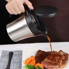 Elegant Double Insulated Stainless Steel Meat Juice Boat With Hinged Lid - Perfect For Pouring Juice And Cream, Dishwasher Washable, Suitable For Home And Restaurant Use, Reusable, Rectangular Shape, Flip Closure, Kitchen Storage Solution | Modern Kitchenware | Kitchen Supplies, Thick Juice Boat, Hot Thick Juice Cup, Thick Juice Cup, For Serving Thick Juice, Thick Juice Boat For Serving - Multicolor - View 3