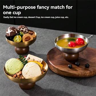 1pc/2pcs Stainless Steel Short Footed Dessert Bowl, New Dessert Cup, Ice Cream Cup, Party Dessert Bowl, Summer Ice Cream Cup, Pudding Cup, Wedding Fruit Plate, Salad Plate, Tea And Dessert Plate