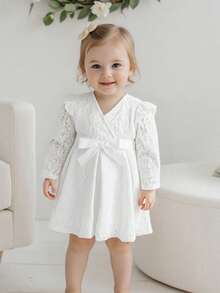 Toddler Dress Girls Ruffle Long Sleeve Layered Tulle Dress Fall Spring Fashion Party Dresses 3-10T, Kids Holiday Birthday Wedding Outfit - 白色 - 查看 4