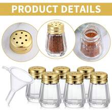 Potchen - 12 mini salero y pimentero en forma de cubeta, de 0.5 onzas, pequeño cubeta, de vidrio, con mini embudos de plástico, para bodas, cocinas, restaurantes, viajes, campamentos (dorado) : Hogar y Cocina - Dorado - Ver 12