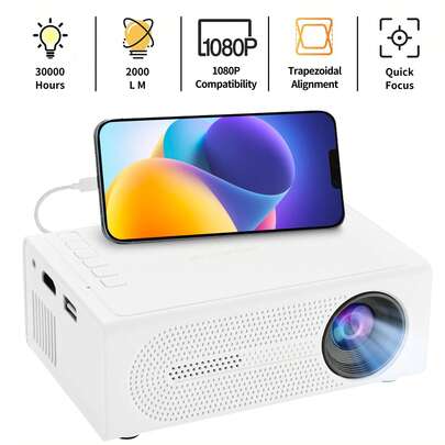 1pc M200S Portable Mini Projector, Easy To Connect With Smartphones, Convenient To Carry, Suitable For Home, Gatherings Or Office. It Is Compatible With USB/SD/AV/HD And Has A Type-C Port. No Built-In System; Supports Wired Phone Mirroring. - Includes A 5V 2A Charger.
