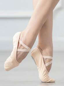 Wuyuan 两双女士粉色芭蕾舞鞋，帆布面料，透气舒适