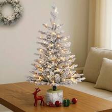 Puleo International 4.5ft Pre-Lit Potted Flocked Arctic Fir Tree With 70 Lights, 419 Realistic Dense Branch Tips, Easy Setup Artificial Trees With Sturdy Metal Stand - 3英尺植絨北極冷杉,附40個白燈 - 查看 6