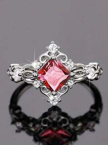 1枚时尚立方氧化锆戒指，女士款式，适合婚礼、订婚、派对、周年纪念、情人节及其他场合。 - 紅色 - 查看 9