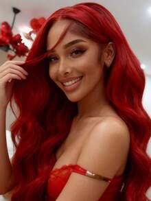 Red 13x4 HD Transparent Body Wave Lace Front Wigs Glueless Human Hair Pre Plucked With Baby Hair 180 Density Water Wave Lace Frontal Wigs For Women True To Length - 紅色 - 查看 2