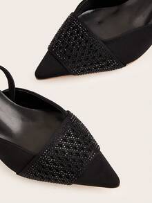 Giày sandal đế nhọn mũi nhọn đính đá lấp lánh cho nữ, thời trang & thanh lịch cho tiệc tùng và trang trọng, gót thấp - màu đen - Xem 4