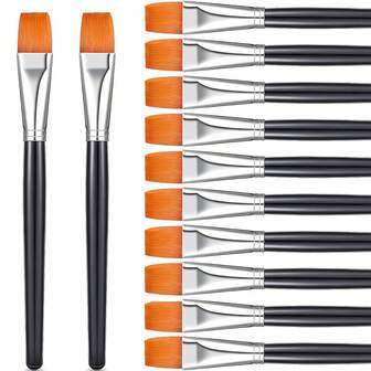 12pcs YUTIARS 1 Inch Flat Paint Brushes - Acrylic & Watercolor Artist Brushes, Wooden Handle With Metal Ferrule, Ideal For Detailing And Oil Painting, Bulk Set For Adult Artists, Detailing Brushes | Professional Brush Set | Durable Brushes, Paint Brushes