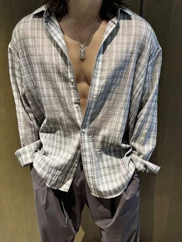 Men's Casual Minimalist Jacquard Textured Long Sleeve Shirt