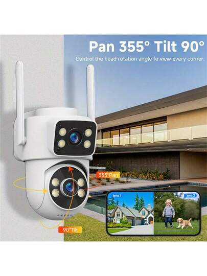 1pc 4MP (2MP+2MP)HD Indoor Outdoor Cameras Security Surveillance, Supports 2.4G/5G WiFi Slimme Monitoring, Dual Lens Screen, USB Power Supply, Two Way Audio,Wifi PTZ Camera, Cctv,Multi Sharing, Night Vision, Motion Tracking, APP Control, Indoor, Outdoor, Office As Monitoring Camera. view 4