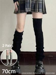 1/2 pares de calentadores de pierna de elefante, calentadores de pierna sueltos, calentadores de pierna tejidos, calentadores de pierna largos tejidos con costillas, cómodos calentadores de pierna altos, calentadores de pierna de estilo universitario para rodilla y pantorrilla, calentadores de pierna largos por encima de la rodilla para mujeres, adecuados para diversas prendas diarias, acogedores - Negro - Ver 14