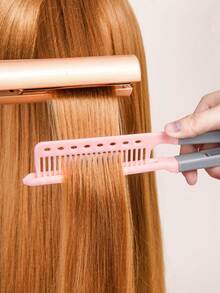 CTZIHGAO 1支V型造型梳，双用途慵懒造型夹，耐热设计，可轻松打造自然卷发，顺滑梳可抚平毛躁，减少分叉，是居家快速造型的理想之选。二合一造型梳，适合发型师、情人节、旅行度假、女士发饰、梳子、发刷、情人节、发饰 - 粉色 - 查看 3