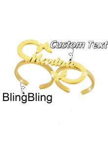 Cincin Nama Kustom, Cincin Pasangan Stainless Steel Ganda dengan Mahkota, Hati, dan Huruf, Dapat Diatur, Hadiah Ulang Tahun yang Istimewa untuknya, Hadiah Hari Ibu untuk Ibu - Sandblasting-emas - View 16