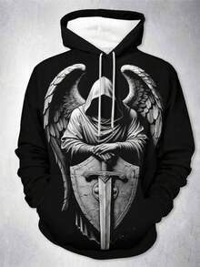 Sudadera con capucha casual de estilo urbano con estampado de guerrero ángel para hombres