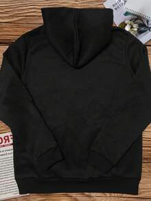 1pc Unisex Polyester Hoodie with Lotus and Om Symbol, Geometric Pattern, Casual Style, Hooded Collar, Pockets, Knit Fabric, FallWinter Collection - Negro - Ver 2
