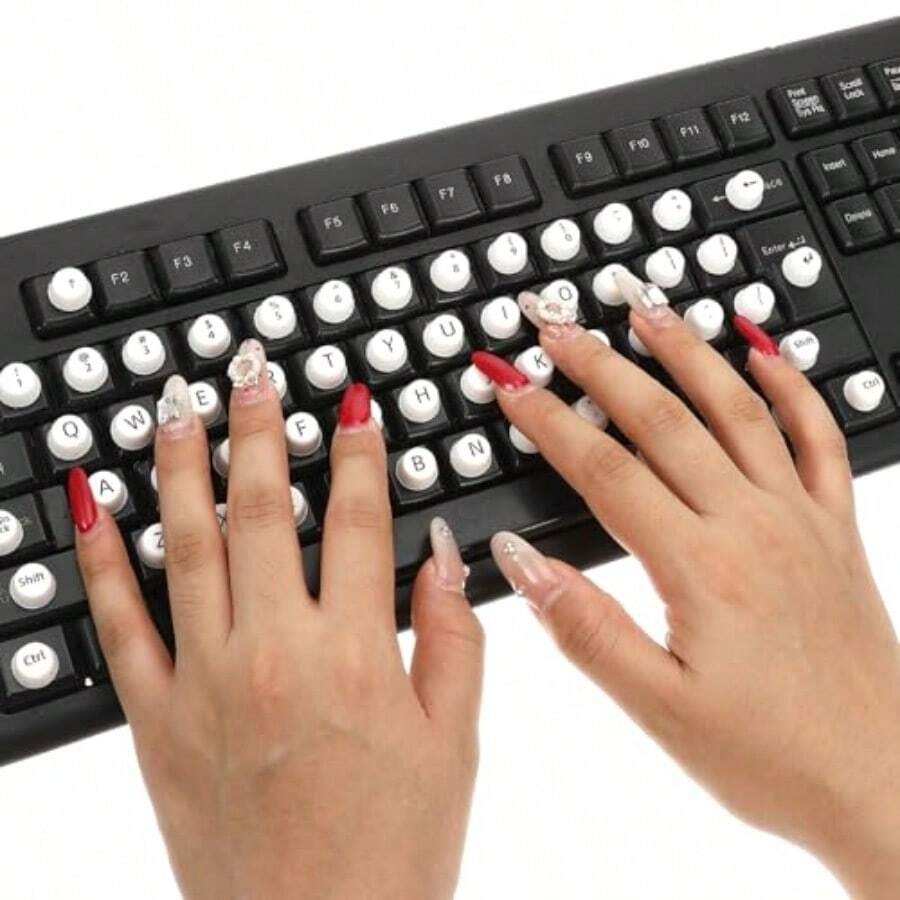 CZ 64 Pcs Raised Keyboard Stickers For Long Nails With Letters Soft Silicone Keyboard Bubbles For Women Nail Art Keyboards Cover White Universal Long Nail Typing Keycaps For Desktops 0085 - 白色 - 查看 1