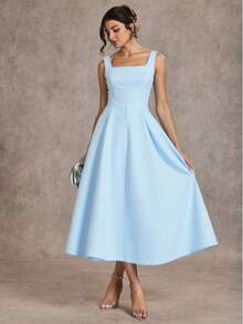 Women's Tailored Dress With A Versatile Square Neckline. - 淺藍色 - 查看 2