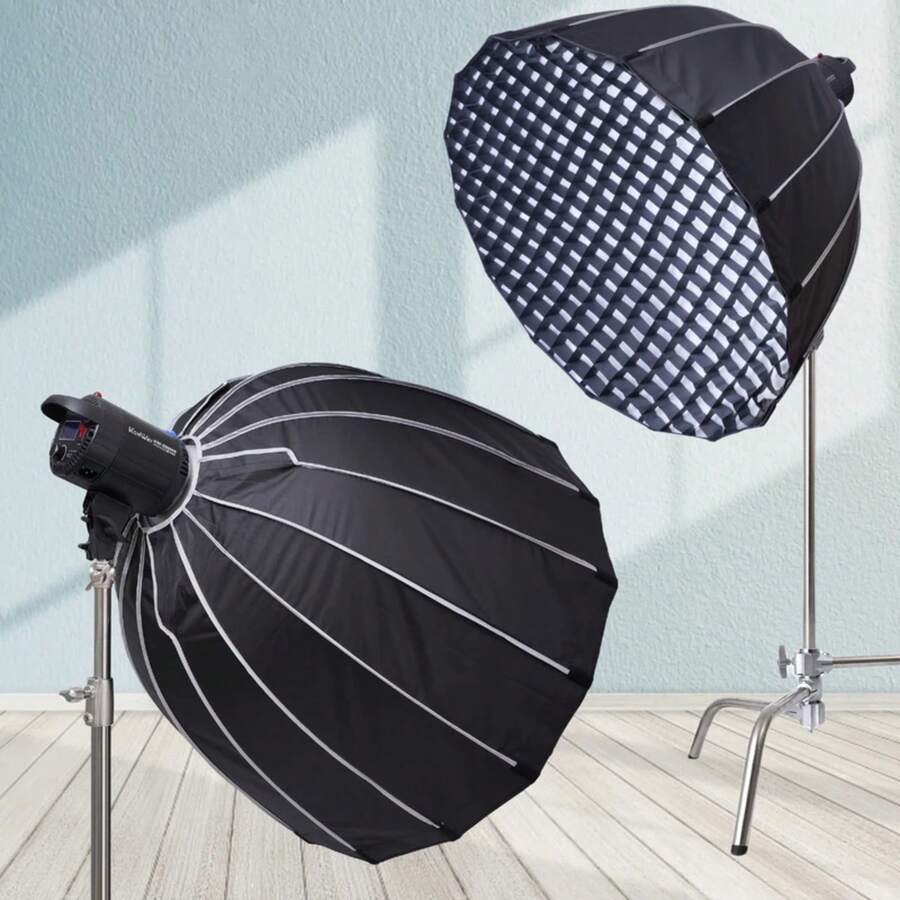 Softbox profundo parabólico de 16 costillas de liberación rápida de 90cm y 120cm + rejilla de panal con soporte Bowens para lámpara de Flash de estudio fotográfico - 90 cm - Ver 1