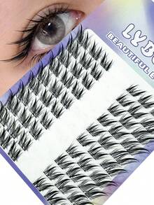 10 Rows/60 Pieces D-Curl Cartoon Eyelashes, 12mm Cluster Eyelashes, Fox Cat Cluster Eyelashes, 9mm/11mm/13mm/15mm Cluster Eyelashes, Natural Makeup Effect, Cosplay Cartoon Eyelash Extensions, Fluffy, Sharp, Long And Thick Eyelashes, Fox Cat Eyelashes, Single Natural Long Faux Mink Lashes, Reusable, Comfortable, No Trace Faux Mink Eyelashes - 黑色 - 查看 1