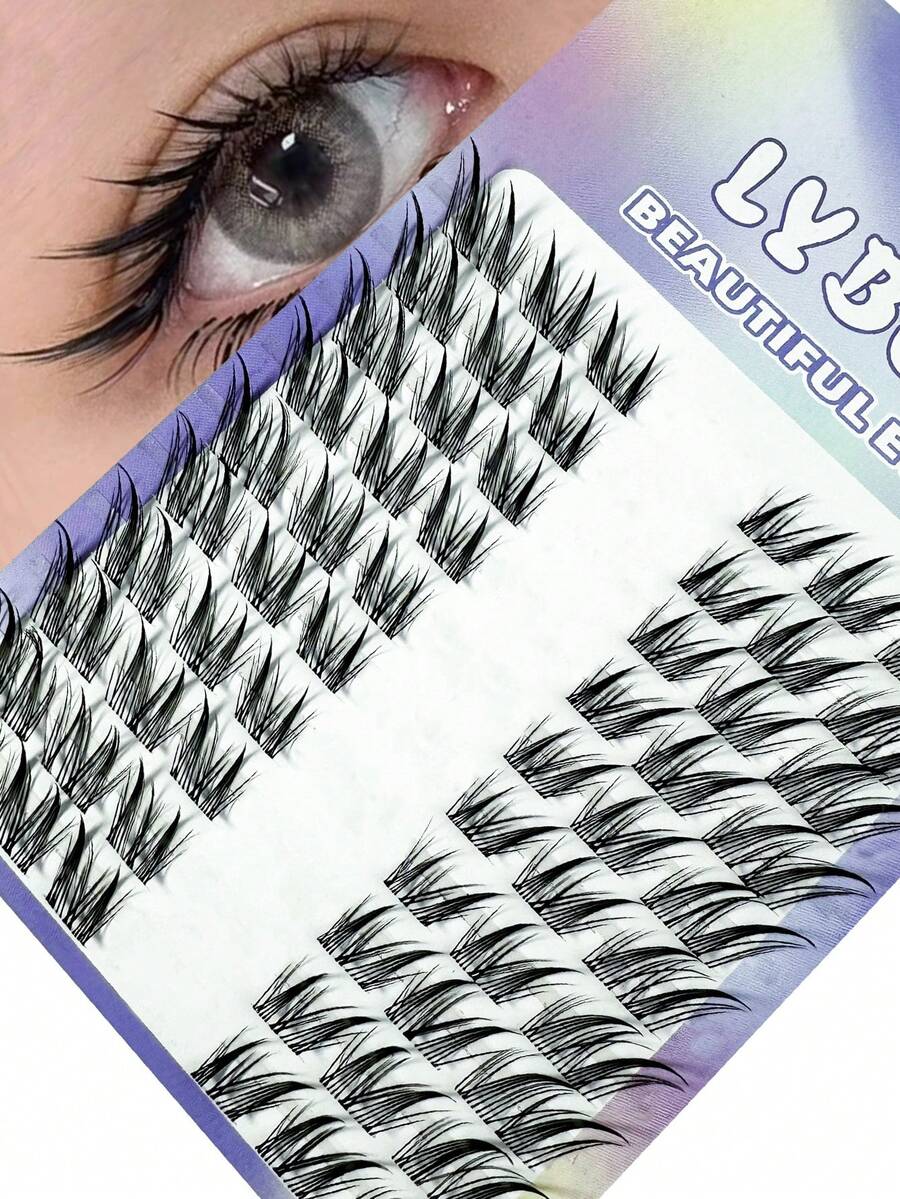 10 Rows/60 Pieces D-Curl Cartoon Eyelashes, 12mm Cluster Eyelashes, Fox Cat Cluster Eyelashes, 9mm/11mm/13mm/15mm Cluster Eyelashes, Natural Makeup Effect, Cosplay Cartoon Eyelash Extensions, Fluffy, Sharp, Long And Thick Eyelashes, Fox Cat Eyelashes, Single Natural Long Faux Mink Lashes, Reusable, Comfortable, No Trace Faux Mink Eyelashes - 黑色 - 查看 1
