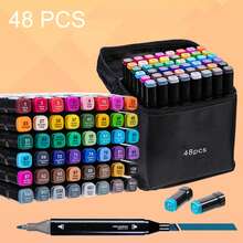 Set de Lápices de Colores y Marcadores Profesionales 48 Piezas - marcadores permanentes de alta intensidad con secado rápido, punta de fibra duradera,a prueba de fugas, ideales para dibujar, manga, letra, ilustración, | Regalo para Estudiantes.|Perfecta para Acción de Gracias/Navidad/Halloween| local almacén,envío local.